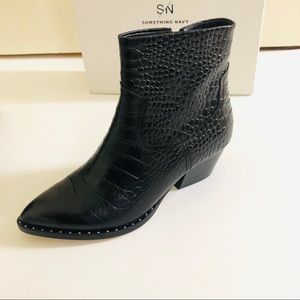 Something Navy Crocodile Leather Boots Studded